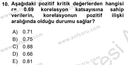 Veri Analizi Ve Değerlendirme Dersi 2023 - 2024 Yılı (Vize) Ara Sınavı 10. Soru