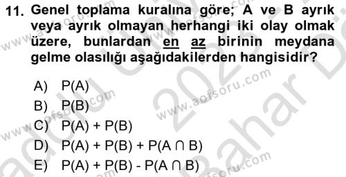 Veri Analizi Ve Değerlendirme Dersi 2023 - 2024 Yılı (Vize) Ara Sınavı 11. Soru