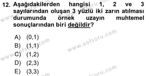 Veri Analizi Ve Değerlendirme Dersi 2023 - 2024 Yılı (Vize) Ara Sınavı 12. Soru