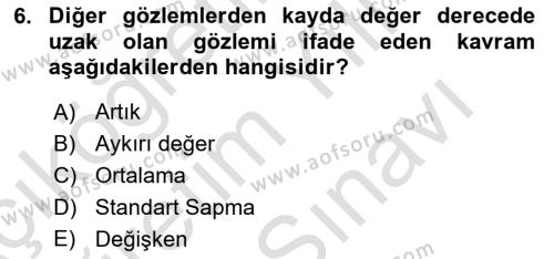 Veri Analizi Ve Değerlendirme Dersi 2023 - 2024 Yılı (Vize) Ara Sınavı 6. Soru