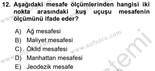 Veri Analizi Ve Değerlendirme Dersi 2023 - 2024 Yılı (Final) Dönem Sonu Sınavı 12. Soru