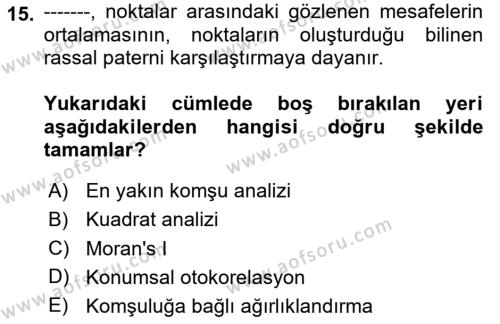 Veri Analizi Ve Değerlendirme Dersi 2023 - 2024 Yılı (Final) Dönem Sonu Sınavı 15. Soru