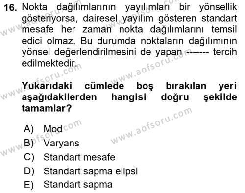 Veri Analizi Ve Değerlendirme Dersi 2023 - 2024 Yılı (Final) Dönem Sonu Sınavı 16. Soru