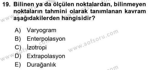 Veri Analizi Ve Değerlendirme Dersi 2023 - 2024 Yılı (Final) Dönem Sonu Sınavı 19. Soru