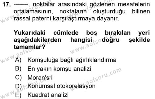 Veri Analizi Ve Değerlendirme Dersi 2023 - 2024 Yılı Yaz Okulu Sınavı 17. Soru