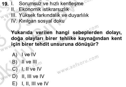 Sürdürülebilir Kentsel Dayanıklılık Dersi 2022 - 2023 Yılı Yaz Okulu Sınavı 19. Soru