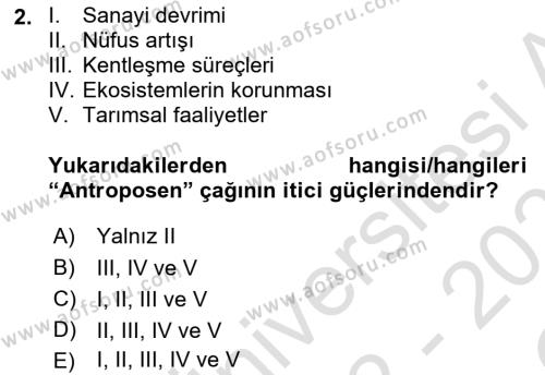 Sürdürülebilir Kentsel Dayanıklılık Dersi 2022 - 2023 Yılı Yaz Okulu Sınavı 2. Soru