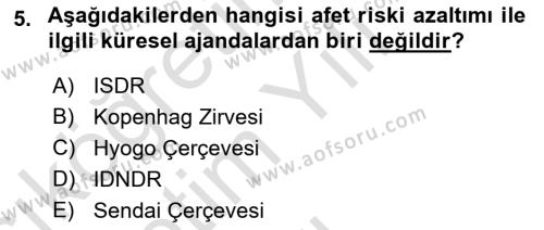 Sürdürülebilir Kentsel Dayanıklılık Dersi 2022 - 2023 Yılı Yaz Okulu Sınavı 5. Soru