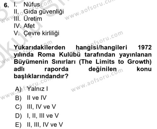 Sürdürülebilir Kentsel Dayanıklılık Dersi 2022 - 2023 Yılı Yaz Okulu Sınavı 6. Soru