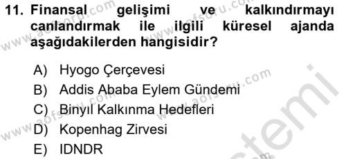 Sürdürülebilir Kentsel Dayanıklılık Dersi 2023 - 2024 Yılı (Vize) Ara Sınavı 11. Soru