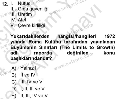 Sürdürülebilir Kentsel Dayanıklılık Dersi 2023 - 2024 Yılı (Vize) Ara Sınavı 12. Soru