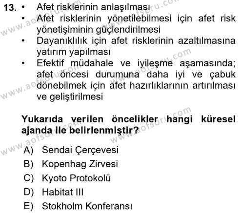 Sürdürülebilir Kentsel Dayanıklılık Dersi 2023 - 2024 Yılı (Vize) Ara Sınavı 13. Soru