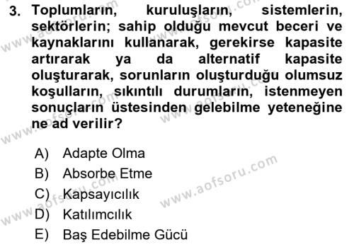 Sürdürülebilir Kentsel Dayanıklılık Dersi 2023 - 2024 Yılı (Vize) Ara Sınavı 3. Soru