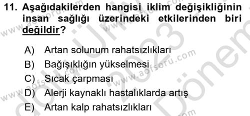 Sürdürülebilir Kentsel Dayanıklılık Dersi 2023 - 2024 Yılı (Final) Dönem Sonu Sınavı 11. Soru