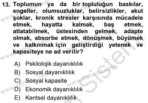 Sürdürülebilir Kentsel Dayanıklılık Dersi 2023 - 2024 Yılı (Final) Dönem Sonu Sınavı 13. Soru