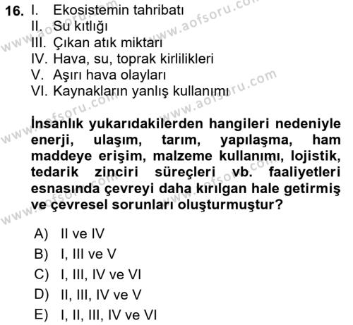 Sürdürülebilir Kentsel Dayanıklılık Dersi 2023 - 2024 Yılı (Final) Dönem Sonu Sınavı 16. Soru