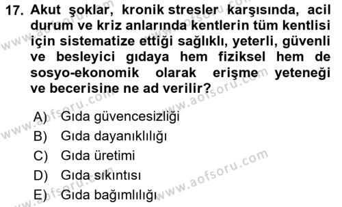 Sürdürülebilir Kentsel Dayanıklılık Dersi 2023 - 2024 Yılı (Final) Dönem Sonu Sınavı 17. Soru