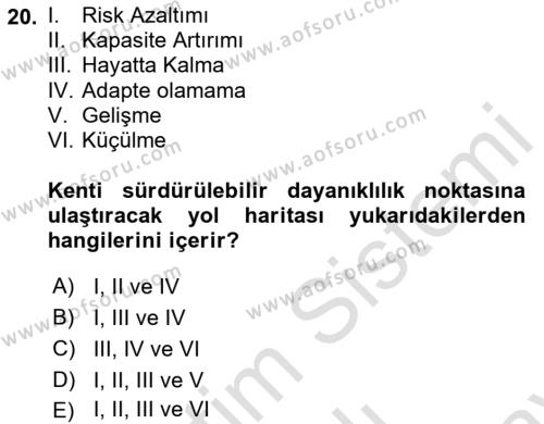 Sürdürülebilir Kentsel Dayanıklılık Dersi 2023 - 2024 Yılı (Final) Dönem Sonu Sınavı 20. Soru