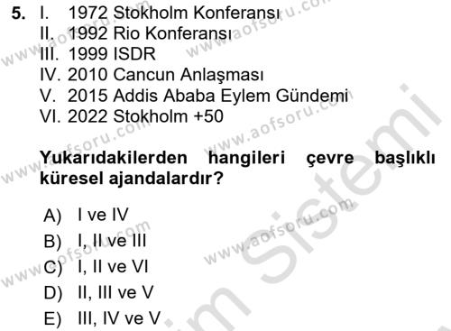 Sürdürülebilir Kentsel Dayanıklılık Dersi 2023 - 2024 Yılı (Final) Dönem Sonu Sınavı 5. Soru