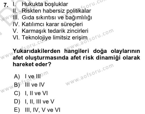 Sürdürülebilir Kentsel Dayanıklılık Dersi 2023 - 2024 Yılı (Final) Dönem Sonu Sınavı 7. Soru