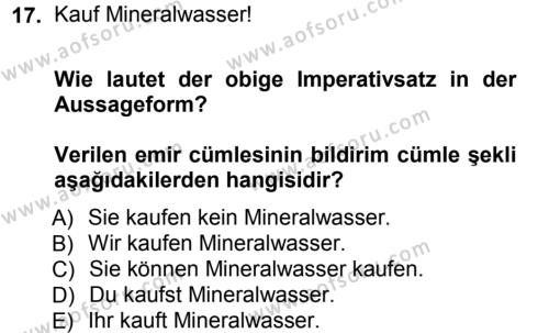 Almanca 1 Dersi 2012 - 2013 Yılı (Vize) Ara Sınavı 17. Soru