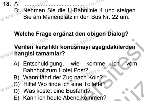 Almanca 1 Dersi 2012 - 2013 Yılı (Vize) Ara Sınavı 18. Soru