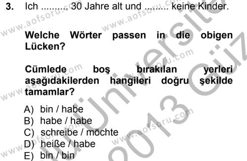 Almanca 1 Dersi 2012 - 2013 Yılı (Vize) Ara Sınavı 3. Soru