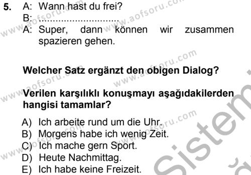 Almanca 1 Dersi 2012 - 2013 Yılı (Vize) Ara Sınavı 5. Soru