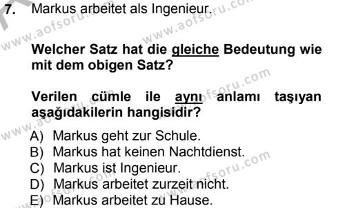 Almanca 1 Dersi 2012 - 2013 Yılı (Vize) Ara Sınavı 7. Soru