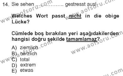 Almanca 1 Dersi 2012 - 2013 Yılı Tek Ders Sınavı 14. Soru
