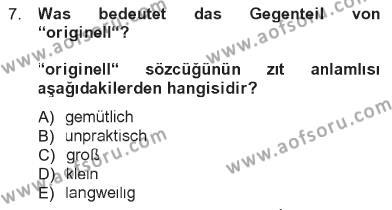 Almanca 1 Dersi 2012 - 2013 Yılı Tek Ders Sınavı 7. Soru