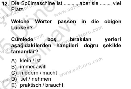 Almanca 1 Dersi 2014 - 2015 Yılı Tek Ders Sınavı 12. Soru