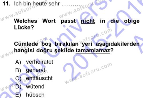 Almanca 1 Dersi 2015 - 2016 Yılı (Vize) Ara Sınavı 11. Soru