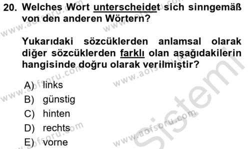 Almanca 1 Dersi 2024 - 2025 Yılı (Vize) Ara Sınavı 20. Soru