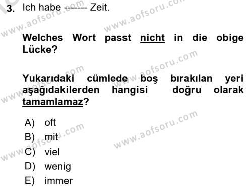 Almanca 1 Dersi 2024 - 2025 Yılı (Vize) Ara Sınavı 3. Soru