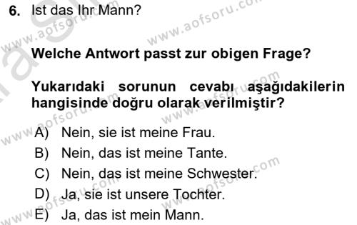 Almanca 1 Dersi 2024 - 2025 Yılı (Vize) Ara Sınavı 6. Soru
