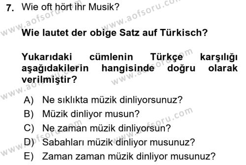 Almanca 1 Dersi 2024 - 2025 Yılı (Vize) Ara Sınavı 7. Soru