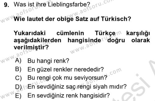 Almanca 1 Dersi 2024 - 2025 Yılı (Vize) Ara Sınavı 9. Soru