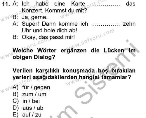 Almanca 2 Dersi 2012 - 2013 Yılı (Vize) Ara Sınavı 11. Soru