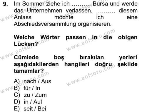 Almanca 2 Dersi 2012 - 2013 Yılı (Final) Dönem Sonu Sınavı 9. Soru