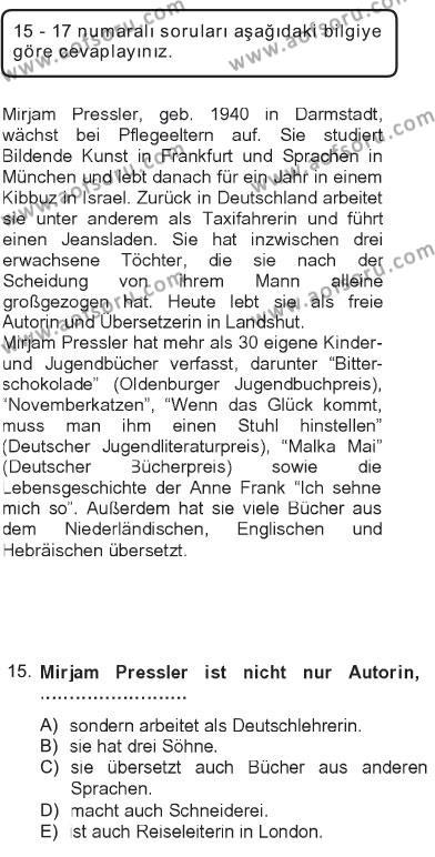 Almanca 2 Dersi 2012 - 2013 Yılı Tek Ders Sınavı 15. Soru
