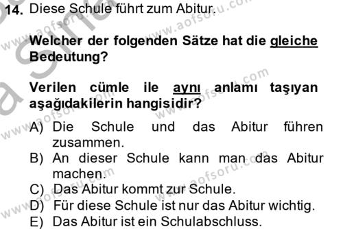 Almanca 2 Dersi 2013 - 2014 Yılı (Vize) Ara Sınavı 14. Soru