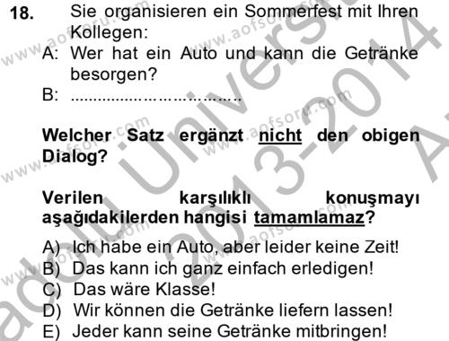 Almanca 2 Dersi 2013 - 2014 Yılı (Vize) Ara Sınavı 18. Soru