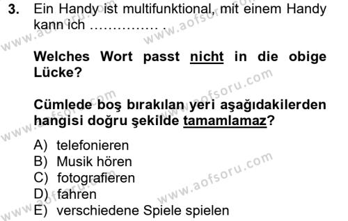 Almanca 2 Dersi 2013 - 2014 Yılı Tek Ders Sınavı 3. Soru