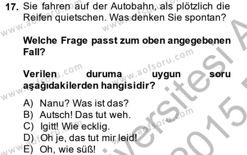 Almanca 2 Dersi 2014 - 2015 Yılı (Final) Dönem Sonu Sınavı 17. Soru
