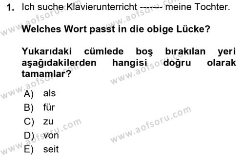 Almanca 2 Dersi 2022 - 2023 Yılı Yaz Okulu Sınavı 1. Soru