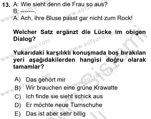 Almanca 2 Dersi 2022 - 2023 Yılı Yaz Okulu Sınavı 13. Soru
