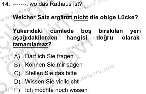 Almanca 2 Dersi 2022 - 2023 Yılı Yaz Okulu Sınavı 14. Soru