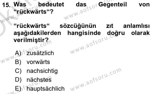 Almanca 2 Dersi 2022 - 2023 Yılı Yaz Okulu Sınavı 15. Soru