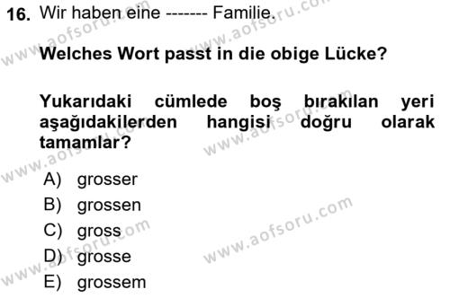 Almanca 2 Dersi 2022 - 2023 Yılı Yaz Okulu Sınavı 16. Soru